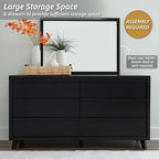 Signature Design by Ashley Danziar Mid-Century Modern 6-Drawer Dresser and Mirror with Safety Stop, Black