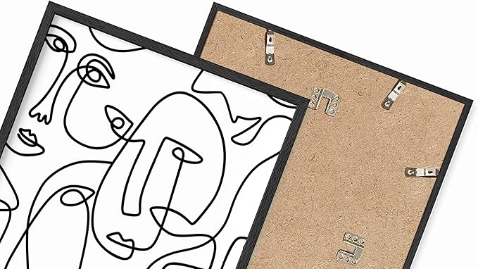 Abstract Face Pattern Wall Art Collage of Modern Faces Continuous Line Drawing 8x10 Inch Oak Wood Black Framed Artistic Aesthetic Print for Living Room