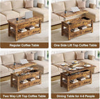 Rolanstar Coffee Table Lift Top, Multi-Function Convertible Coffee Table with Drawers and Hidden Compartment, Converts to Dining Table for Living Room, Home Office, Rustic Brown