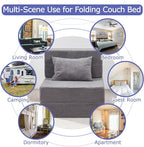Folding Sofa Bed, 4 in 1 Convertible Sleeper Chair with Pillow, Single Memory Foam Fold Out Chair Bed, Modern Floor Futon Sofa Couch Mattress for Living Room/Guest/Apartment, Light Gray