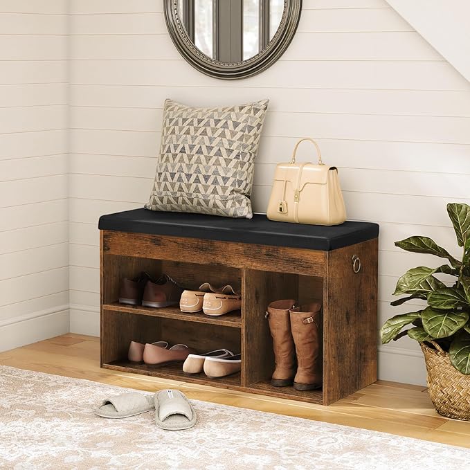 HOOBRO Shoe Storage Bench with Padded Cushion, Entryway Bench with Flip-Open Storage Box and Adjustable Shelf, Shoe Rack with Hidden Compartment, for Entryway, Living Room, BF40HX01