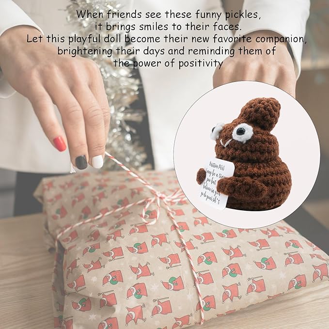 Positive Handmade Emotional Support Pickle Gift, 3.2inch Crochet Doll Inspirational Gifts with Cards, Cute Knitted Funny Gag Gift for Friends Birthday Christmas Home Office Decor