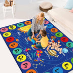 Outer Space Rug for Kids Room, ABC Educational Learning Kids Carpet, Non-Slip Solar System Road Play Play Rug for Kids Bedrooms, Classroom, Nursery Room Decor (Blue, 59X39.4 INCH)