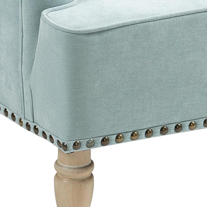 KEIKI Modern Accent Chair for Living Room and Bedroom,Upholstered Fabric Club Chair with Nailhead Trim, Solid Wood Frame, Retro Wooden Legs, Single Sofa Chair for Lounge and Reading