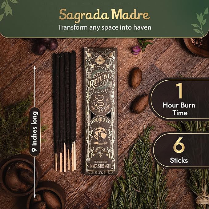 Ritual - Inner Strength Incense Sticks, Reflect, & Empower Your Inner Light, 6 Sticks, 9 Inches Each, Natural Incense with Aromatic Concentrated Oil, Charcoal, Natural Binder - 1 Hour Burn Time