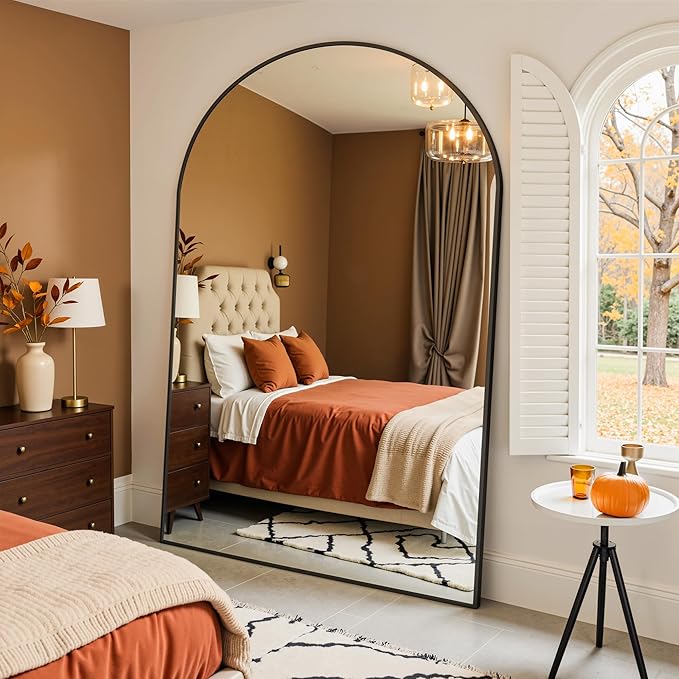 Full Length Mirror, 82"x44" Arched Full Body Mirror, Oversized Floor Mirrors, Leaning Free Standing Mirrors, Hanging Mounted Large Mirrors for Bedroom Dressing Room, Cloakroom, Black