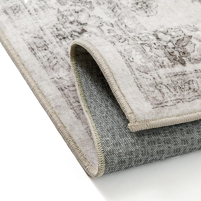 9x12 Area Rug Gray Washable Living Room Vintage Carpet Bedroom Large Non Slip Soft Low Pile Soft Thin Dining Room Office Accent Throw Rug