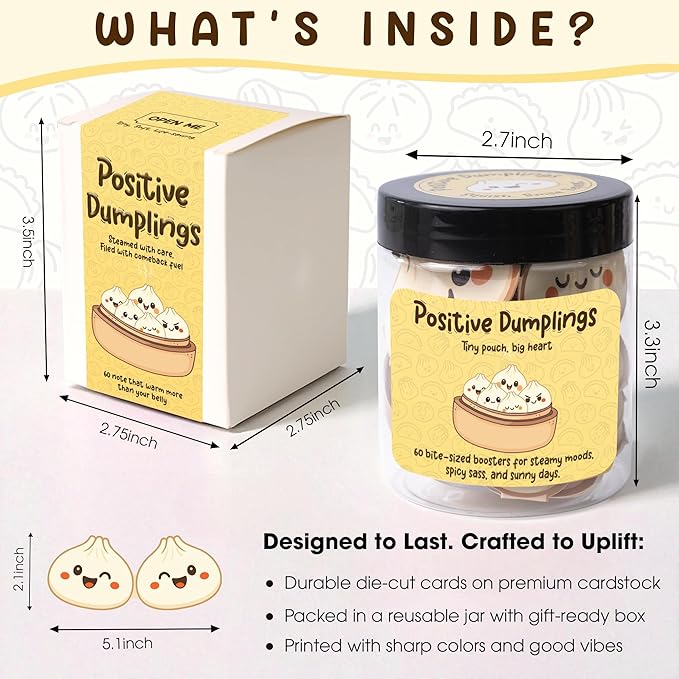 Positive Dumpling Jar – Emotional Support Dumplings, Cute Self Care & Comfort Jar with 60 Uplifting Notes, Funny Christmas Gifts for Teen Girls, Women, Tweens, Birthday Gifts for Teen Girls, Women, Tweens