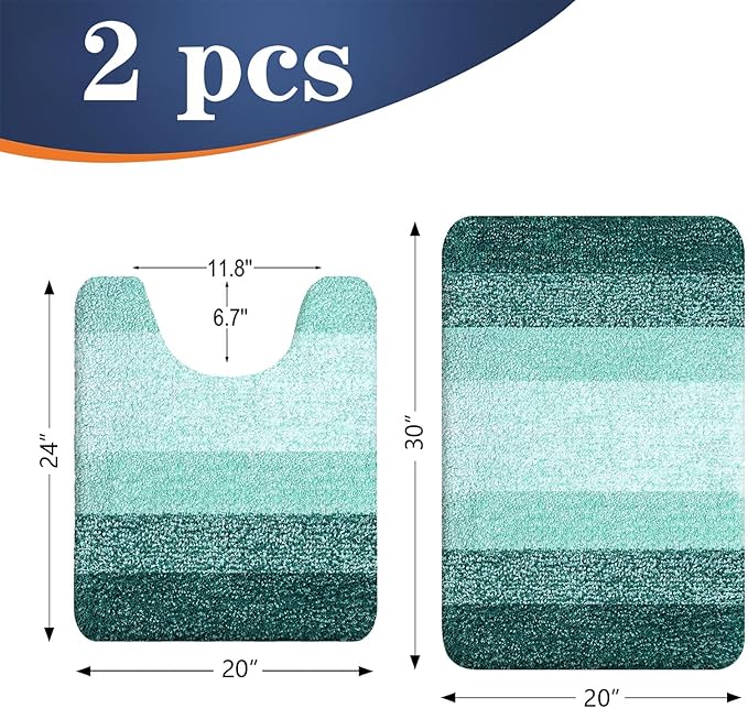 OLANLY Bathroom Rug Set 2 Piece, Soft Absorbent Microfiber Bath Mats and U-Shaped Contour Toilet Rug, Non-Slip, Machine Wash Dry, Plush Shaggy Bath Mats for Bathroom (30"x20"+24"x20", Blackish Green)