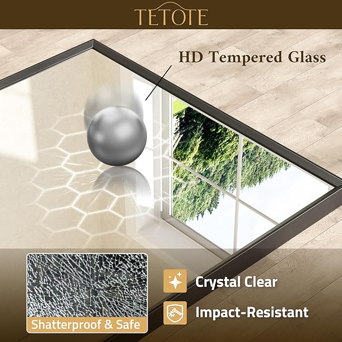 TETOTE Black Bathroom Vanity Mirror Beveled Frame 42" x 36" Black Rectangle Metal Framed Bathroom Wall Mirror for Over Sink, Tempered Glass, Modern Farmhouse Bedroom, Entryway, Living Room