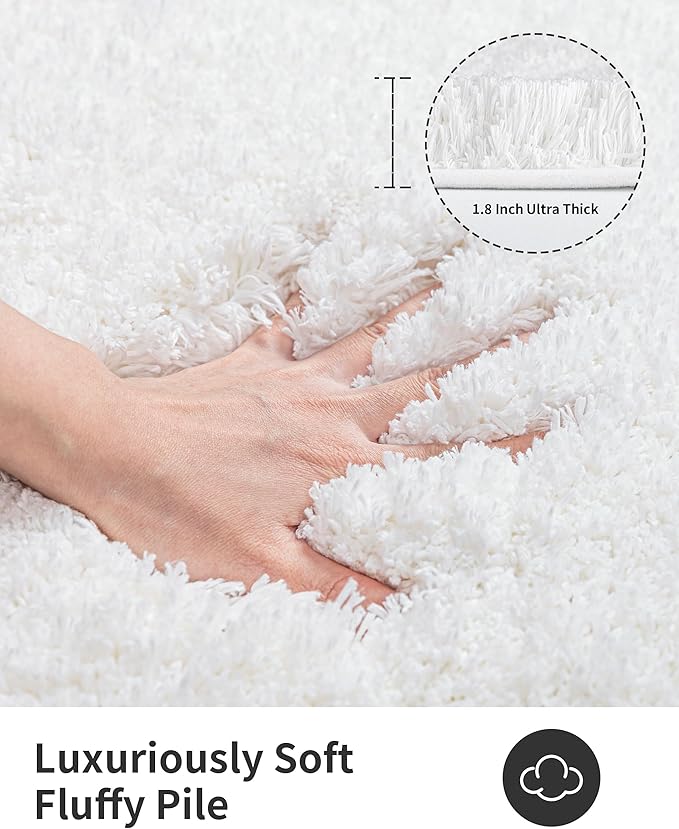ILANGO White Bathroom Rugs 36" × 24" Non Slip & Super Absorbent Extra Thick Soft, Washable Bath Mat for Floor, Non Shedding Microfiber Plush Shaggy Bath Rug with Rubber for Bathtub Shower Room Sink