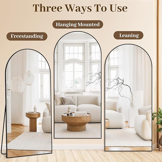 Suidia Arched Full Length Mirror, 81"x41" Floor Mirror Freestanding, Floor Standing Full Body Mirror with Stand for Bedroom, Hanging Leaning Mounted for Living Room Cloakroom, Black