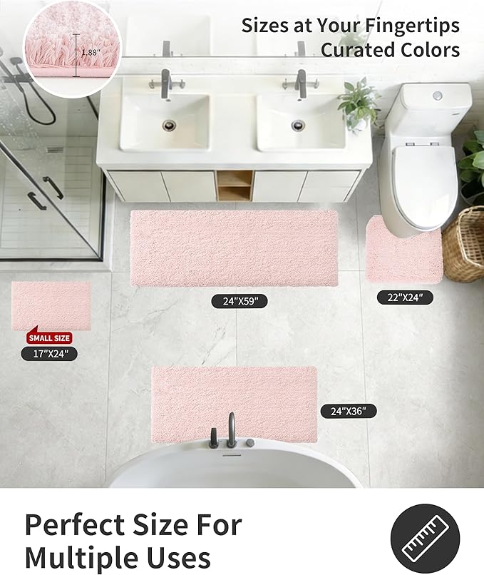 ILANGO Pink Christmas Bathroom Rugs 60" × 24" Non Slip & Super Absorbent Extra Thick Soft, Washable Bath Carpet Runner for Floor, Microfiber Plush Shaggy Bath Mats with Rubber for Bathtub Shower Room