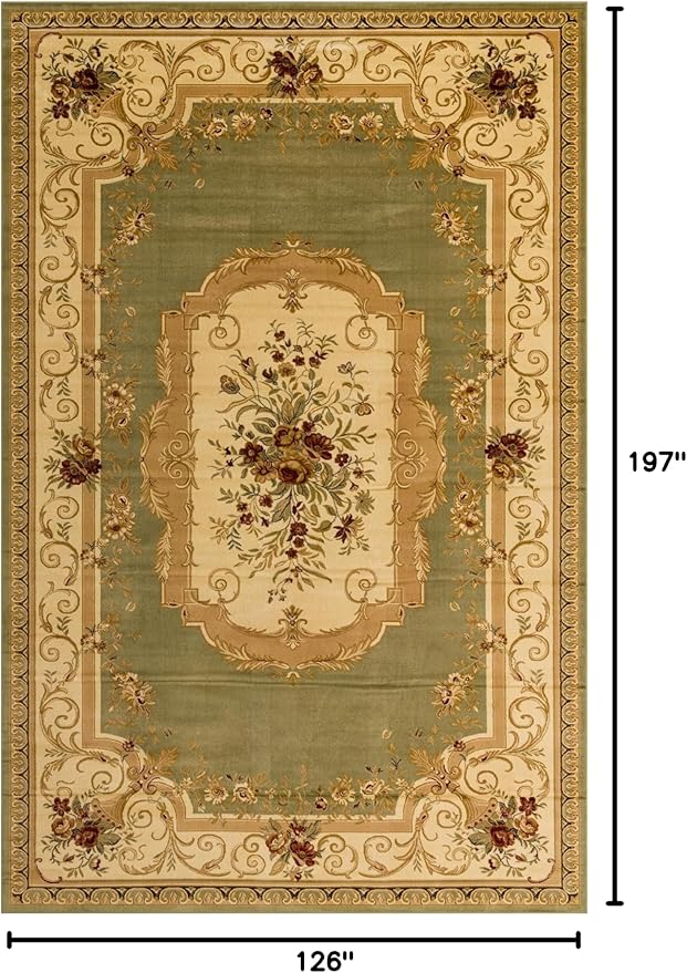 Rugs.com Chateau Collection Rug – 10' x 16' Green Medium Rug Perfect for Living Rooms, Large Dining Rooms, Open Floorplans