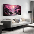 Landscape Wall Art for Living Room Bedroom Office Pink Wall Art Moon Lake Mountain Pictures Modern Artwork Framed Wall Decor Canvas Prints 24x48 In