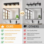 4 Light Modern Bathroom Light Fixtures Over Mirror, Black Vanity Lights for Bathroom Wall Sconces with Clear Glass Shades, E26 Socket (Bulbs Not Included)