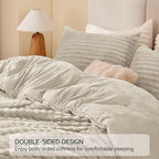 BEDELITE Fleece Full Comforter Set -Super Soft & Warm Fluffy Linen Bedding, Luxury Fuzzy Heavy Bed Set for Winter with 2 Pillow Cases