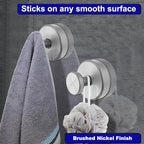Suction Cup Hooks for Shower, Heavy Duty Suction Hanger for Bathroom Window Glass, Bath Robe Looafh Towel Hook for Hanging - 4 Pack, Silver