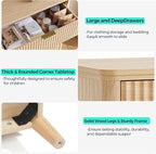 LINSY Fluted Dresser for Bedroom with 6 Drawers, Mid Century Modern Chest of Drawers with Gold Metal Handles, Wide Boho Wood Dressers, Large Farmhouse Storage Cabinet for Bedroom, Living Room, Oak