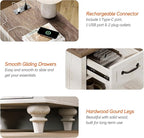 WAMPAT End Table with Charging Station, Antique White Side Table with Storage Cabinet & Drawer, Wooden Nightstand with Power Outlets & Type-C USB Ports for Bedroom, Dorm