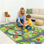 Farmyard Adventure Play Rugs, Educational and Fun Farm Car Rug Play Mat for Kids, 60"x36" Non-Slip Playmat with Barns, Animals & Crops for Imaginative Play, Nursery, Playroom and Classroom