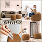2 Pcs 26 x 18 Inch Unstuffed Pouf Cover Ottoman Foot Rest - No Filler, Faux Rabbit Fur Foot Stool Floor Bean Bag Floor Chair Storage for Living Room Bedroom Home Decor(Brown)