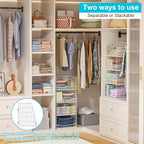 Divided 4-Tier Stackable Closet Organizers and Storage Basket, Foldable Closet Shelf Organizer Systems for Clothing Sweaters, Wardrobe Cupboard, White