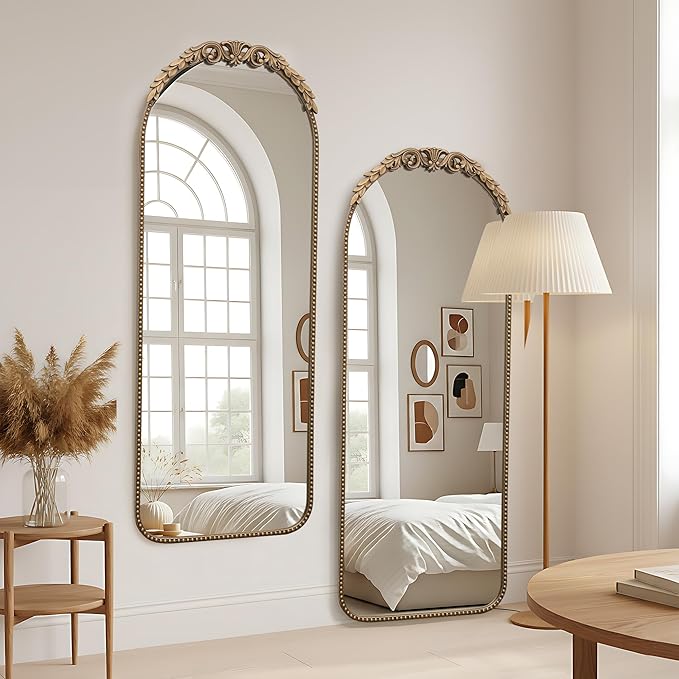 Besdomus Large Gold Floor Mirror: 56"x 21" Vintage Full Length Mirror - Traditional Ornate Baroque Antique Body Mirrors for Bedroom/Cloakroom/Entryway/Hallway/Wall - Home Decor for Living Room
