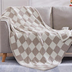 Checkered Throw Blanket, Taupe Soft Cozy Fluffy Warm Throw Blankets for Couch, Sofa, Chair, Bed, Camping, Picnic, Office,Travel Lightweight Bed Blanket - 50"*70"