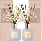 Cocorrína Reed Diffuser Set, 6.7 fl.oz Clean Linen 2 Packs Scented Diffuser with Sticks Home Fragrance Reed Diffuser for Bathroom Shelf Decor