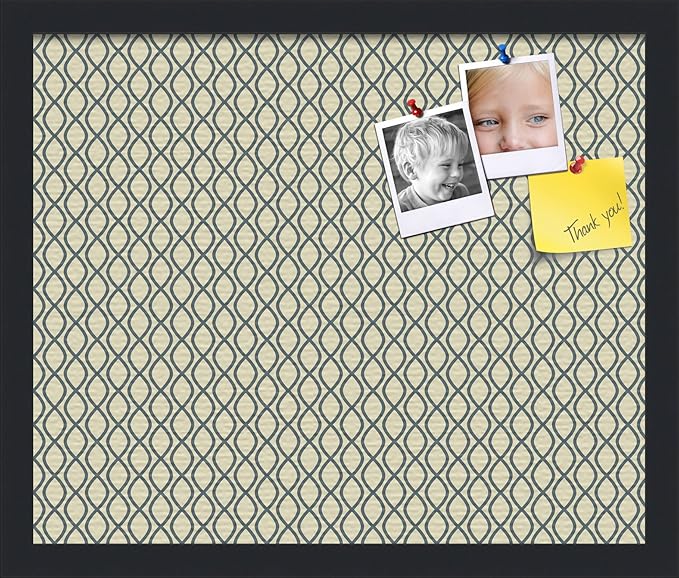 PinPix 18x15 Inch Cork Bulletin Board. This Decorative Framed Pin Board Comes with Yellow and Blue Waves Design and a Satin Black Frame. Ideal for Home Office Decor or Message Board (PinPix-321)