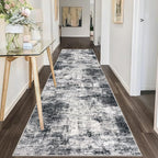 IOHOUZE Abstract Runner Rug 3x10 Ft Washable Runners for Hallways, Non Slip Kitchen Runner Printed Faux Wool Entryway Runner Indoor, Modern Abstract Floor Carpet for Hall Kitchen Bedroom, Black Grey
