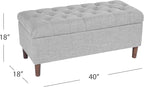 Homepop Home Decor | Tufted Ainsley Button Storage Ottoman Bench with Hinged Lid | Ottoman Bench with Storage for Living Room & Bedroom,Gray Woven