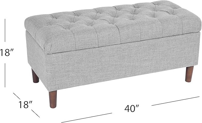 Homepop Home Decor | Tufted Ainsley Button Storage Ottoman Bench with Hinged Lid | Ottoman Bench with Storage for Living Room & Bedroom,Gray Woven