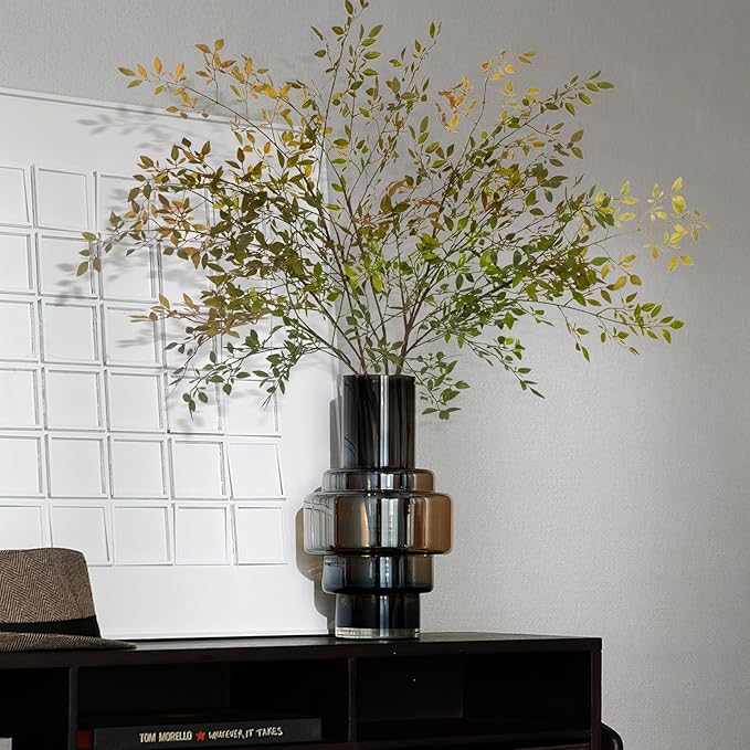 Fake Plants Eucalyptus Stems,Plastics Ficus Stems for Vase Artificial Plants,Greenery Stems for Vase Faux Plants Indoor,43.3" Faux Greenery Indoor Vase Fillers for Home Decor(3Pcs Orange)