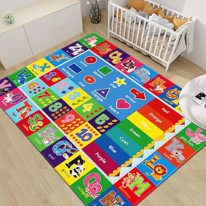 Kids Rug for Playroom, ABC Play Mat Educational Rugs, Soft Non-Slip Rug Toddler Baby Play Mat, Alphabet Carpet for Boy Girl Bedroom