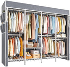Raybee Clothes Rack with Cover,1150LBS Heavy Duty Clothing Rack for Hanging Clothes,Adjustable Portable,18" D x 76" W x 77" H,White