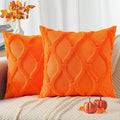 decorUhome Spring Euro Sham Throw Pillow Covers 22x22 Inch Set of 2, Soft Plush Faux Fur Wool Orange Couch Pillow Covers, Decorative Neutral Pillow Cases for Bed Sofa Living Room Home Decor