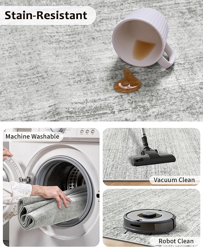 Art&Tuft Non-Slip Runner Rug - 3x8 Runner Rug Washable Low-Pile Rugs Runners, Soft Distressed Carpet Runner for Bedroom Bathroom Kitchen Laundry Living Room, Grey