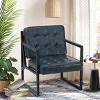 COLAMY Modern Accent Chair, Accent Arm Chair for Living Room, Comfy Leather Armchair with Metal Legs for Bedroom Reception Waiting Room, Blue