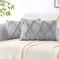 decorUhome Spring Throw Pillow Covers 12x20 Inch Set of 2, Soft Plush Faux Fur Wool Lumbar Grey Couch Pillow Covers, Decorative Neutral Pillow Cases for Bed Sofa Living Room Home Decor