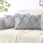 decorUhome Spring Throw Pillow Covers 12x20 Inch Set of 2, Soft Plush Faux Fur Wool Lumbar Grey Couch Pillow Covers, Decorative Neutral Pillow Cases for Bed Sofa Living Room Home Decor