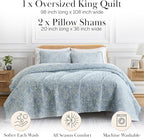 Southshore Fine Living, Inc. Boho Quilt Set, Lightweight Bedspread, Summer Coverlet, 3-Piece Paisley Bedding Set with Two Matching Pillow Shams, California King Quilts, Blue Paisley