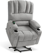 MCombo Large Power Lift Recliner Chair for Elderly, Lift Chair with Heat and Massage, 3 Positions, USB Charge Ports, Cup Holders, Fabric 7099 (Large, Grey)