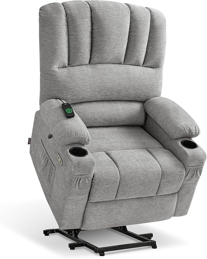 MCombo Large Power Lift Recliner Chair for Elderly, Lift Chair with Heat and Massage, 3 Positions, USB Charge Ports, Cup Holders, Fabric 7099 (Large, Grey)