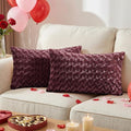 FUTEI Burgundy Decorative Throw Pillow Covers 12x20 Inch Set of 2,Soft Solid Rose Swirl Textured Lumbar Pillow Case,Valentine's Day Decor for Couch Living Room