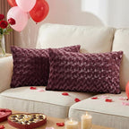 FUTEI Burgundy Decorative Throw Pillow Covers 12x20 Inch Set of 2,Soft Solid Rose Swirl Textured Lumbar Pillow Case,Valentine's Day Decor for Couch Living Room