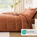 Love's cabin California King Comforter Set Burnt Orange, 7 Pieces California King Bed in a Bag, All Season Bedding Sets with 1 Comforter, 1 Flat Sheet, 1 Fitted Sheet, 2 Pillowcase and 2 Pillow Sham