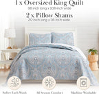 Southshore Fine Living, Inc. Oversized Quilt, King Size Bedding Set, Paisley Lightweight Bedspread Cal/King Quilt Coverlet & 2 Matching Quilted Pillow Shams, Pure Melody Aqua