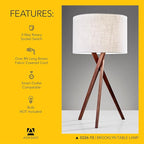 Adesso Table Lamp with Walnut Tripod Base and White Linen Lampshade – Bedside Table, Home Office Lighting or Living Room Décor, 29.5” x 15”